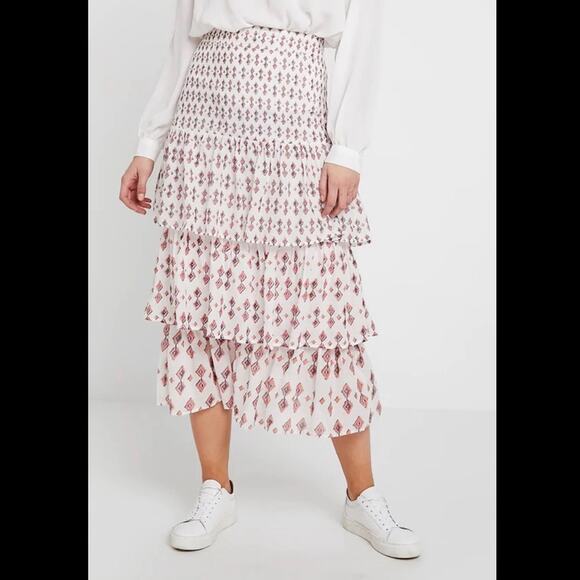 FREE PEOPLE Womens Cha Cha Tiered Cotton Midi Patterned Printed Skirt Size 0 - Picture 4 of 9